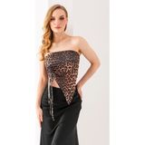 Kadın Büzgülü Asimetrik Kesim Straplez Bluz Leopar - 2453