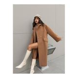 Kadın Camel Astarlı Uzun Oversize Kaşe Kaban 30110 L