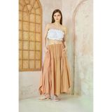 Kadın Camel Cepli Asimetrik Kesim Fırfırlı Beli Lastikli Kloş 3 Kat Salaş Spor Etek 3574297