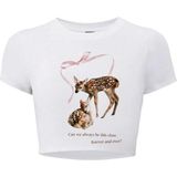 Kadın Can We Always Be This Close Forever Crop T-Shirt (Beyaz) - Siyah - M
