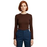 Kadın Casual Bluz Viskon Ribana Fitted Kesim Dik Yaka Uzun Kollu Esnek Kumaş Günlük Kullanım_Kahverengi-XS