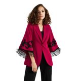 Kadın Ceket- Kolları Püskül ve İşleme Detaylı - Modern ve Şık - Özel Gün ve Davetler için Ceket, Fuşya, 42