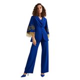 Kadın Ceket- Kolları Püskül ve İşleme Detaylı - Modern ve Şık - Özel Gün ve Davetler için Ceket, Saks, 42
