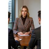 Kadın Ceket Yaka Uzun Kol Standart Kalıp Dokuma Ekose Desenli Blazer Ceket Fonksiyonel Şık
