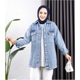 Kadın Cep Detaylı Denim Kot Ceket - 46 - Mavi