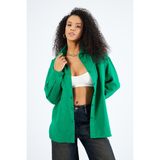 Kadın Cepli Oversize Gabardin Gömlek Ceket - 02Y-Yeşil - XL