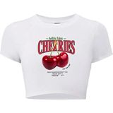Kadın Cherries Crop T-Shirt Beyaz - L