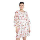 Kadın Çiçek Desenli Tunik - Kemer Detaylı - Modern ve Şık Tasarım - Günlük ve Özel Gün İçin Tunik, Pembe, 40