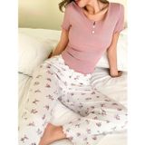 Kadın Çiçekli Desen Yumuşak Pamuklu Uzun Pijama Takımı 5131