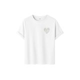 Kadın Çiçekli Kalp Baskılı T-Shirt, Minimalist Desenli Pamuklu Kısa Kollu Tişört, 10+ Renk Seçeneği (Beyaz, M)