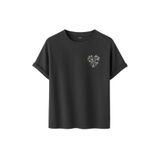 Kadın Çiçekli Kalp Baskılı T-Shirt, Minimalist Desenli Pamuklu Kısa Kollu Tişört, 10+ Renk Seçeneği (Füme, M)