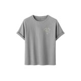 Kadın Çiçekli Kalp Baskılı T-Shirt, Minimalist Desenli Pamuklu Kısa Kollu Tişört, 10+ Renk Seçeneği (Gri, S)