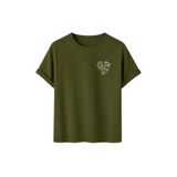 Kadın Çiçekli Kalp Baskılı T-Shirt, Minimalist Desenli Pamuklu Kısa Kollu Tişört, 10+ Renk Seçeneği (Haki, L)