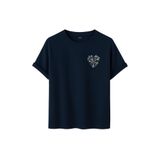 Kadın Çiçekli Kalp Baskılı T-Shirt, Minimalist Desenli Pamuklu Kısa Kollu Tişört, 10+ Renk Seçeneği (Lacivert, M)