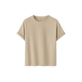 Kadın Çiçekli Kalp Baskılı T-Shirt, Minimalist Desenli Pamuklu Kısa Kollu Tişört, 10+ Renk Seçeneği (Taş, S)