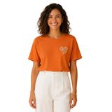 Kadın Çiçekli Kalp Baskılı T-Shirt, Minimalist Desenli Pamuklu Kısa Kollu Tişört, 10+ Renk Seçeneği (Turuncu, 2XL)