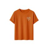 Kadın Çiçekli Kalp Baskılı T-Shirt, Minimalist Desenli Pamuklu Kısa Kollu Tişört, 10+ Renk Seçeneği (Turuncu, M)