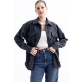 Kadın Çift Cepli Oversize Kaşe Gömlek Ceket - Antrasit