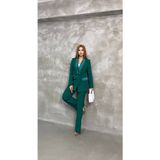 Kadın Çift Düğmeli Saten Yaka Takım Elbise - Yeşil - 38