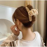 Kadın Çift Taraflı Ayıcık Peluş Mandal Toka 12 Cm Karamel