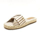 Kadın Çizgi Desenli TH Logo Etiketli Kanvas Bej Sandalet FW0FW09140-AEO