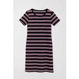 Kadın Çizgili Bisiklet Yaka Esnek Lacivert T-Shirt Elbise