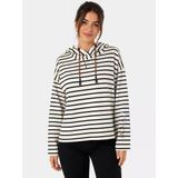Kadın Çizgili Kapüşonlu Uzun Kollu Sweatshirt - Beyaz