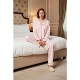 Kadın Çizgili Kurdele Desenli Pijama Takımı Fonksiyonel Dayanıklı Kaliteli Konforlu Modern