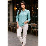 Kadın Çizgili Oversize Gömlek – Mint Yeşili Beyaz Pamuk Gömlek - Yeşil - Mint Yeşili