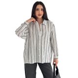 Kadın Çizgili Oversize Gömlek – Rahat Kesim Günlük Şıklık, beyaz, m