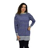 Kadın Çizgili Oversize Kazak BGL-ST04083 SAKS MAVİ L/XL