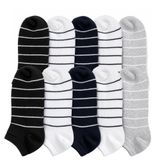 Kadın Çizgili Patik Çorap,%85 Pamuk, 5'li Set, Siyah Beyaz Lacivert Gri Melanj, 36-40 Numara, İnce Dikişli Sneaker (10, Set, 36-40)