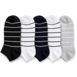 Kadın Çizgili Patik Çorap,%85 Pamuk, 5'li Set, Siyah Beyaz Lacivert Gri Melanj, 36-40 Numara, İnce Dikişli Sneaker (5, Set, 36-40)