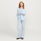 Kadin Çizgili Poplin Pantolon - Ava - 050-Mavi