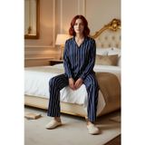 Kadın Çizgili Viskon Gömlek ve Pantolon Pijama Takımı Lounge Giyim Fonksiyonel Dayanıklı Şık