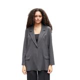 Kadın Çizgili Yakalı Cep Kapaklı Kolları Düğmeli Boyfriend Blazer Ceket-Antrasit Çizgi