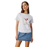 Kadın Cocktail Baskı Desenli Kısa Kollu Organik Pamuklu Bisiklet Yaka Crop T-Shirt Cocktaıl-T-Shırt - Beyaz - XL