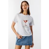 Kadın Cocktail Baskı Desenli Kısa Kollu Organik Pamuklu Bisiklet Yaka Crop T-shirt COCKTAIL-T-SHIRT