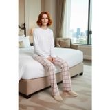 Kadın Çok Renkli Ekose Pijama Takımı Uzun Kollu Bisiklet Yaka Fonksiyonel Dayanıklı Modern