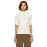Kadın Cool & Comfort Triko Bluz Fitted Kalıp Dik Yaka Kısa Kollu Merserize Görünümlü Premium_Ekru-XS