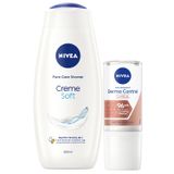 Kadın Creme Soft Duş Jeli 500ml ve Roll-on Deodorant Derma Control Clinical 50ml, 96 Saat Ter Koruma