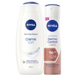 Kadın Creme Soft Duş Jeli 500ml ve Sprey Deodorant Derma Control Clinical 150ml, 96 Saat Ter Koruma