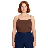 Kadın Crop Fitilli Kaşkorse Bluz Kare Yaka İnce Askılı Günlük Giyim İçin Polyester Elastan Karışımı_Kahverengi-6XL
