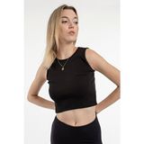 Kadın Crop Halter Yaka Fitilli Siyah Fitilli Atlet Bluz - Standart