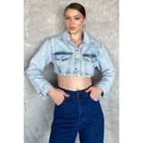 Kadın Crop Top Jean Kot Ceket P-00017199 - 42 - Buz - Mavi