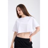 Kadın Crop Yarım kollu T-Shirt Beyaz Beyaz L