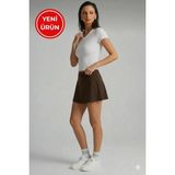 Kadın Curve Büyük Beden Scuba Kumaş Sporcu Taytlı Şort Etek - Tenis Eteği - Kahverengi - 2XL