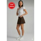 Kadın Curve Büyük Beden Scuba Kumaş Sporcu Taytlı Şort Etek - Tenis Eteği - Kahverengi - 5XL