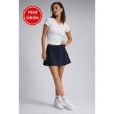 Kadın Curve Büyük Beden Scuba Kumaş Sporcu Taytlı Şort Etek - Tenis Eteği - Lacivert - 2XL