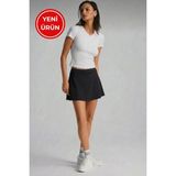 Kadın Curve Büyük Beden Scuba Kumaş Sporcu Taytlı Şort Etek - Tenis Eteği - Siyah - XL